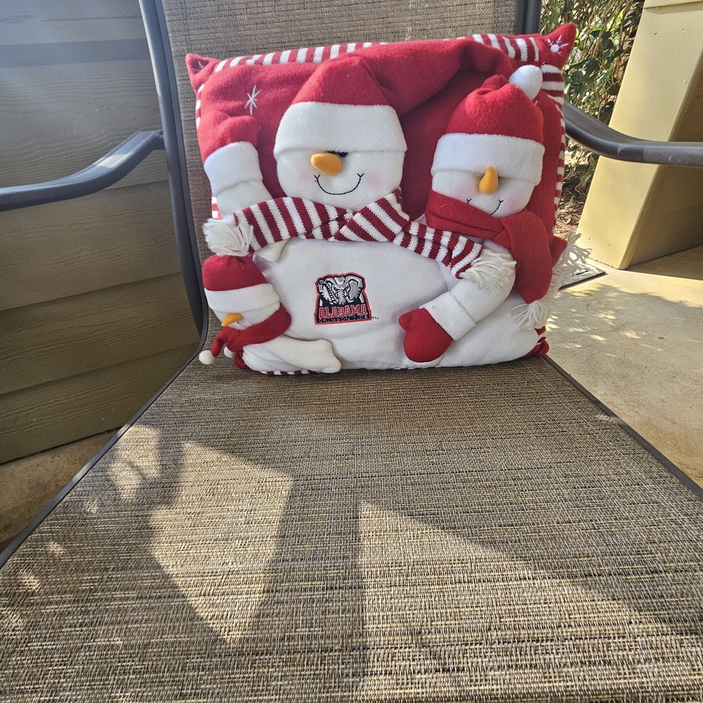 Festive University Of ALAlabamaSnowman Pillow with Red and White Accents